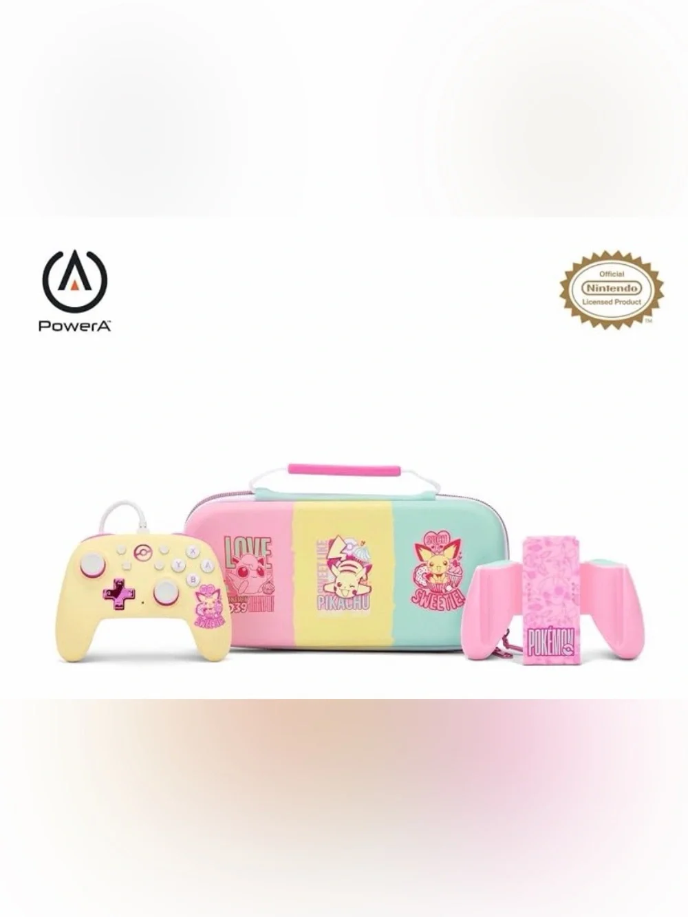 PowerA Pokémon Pastel Sweet Pikachu Switch Case, Joycon & Wired Controller Set